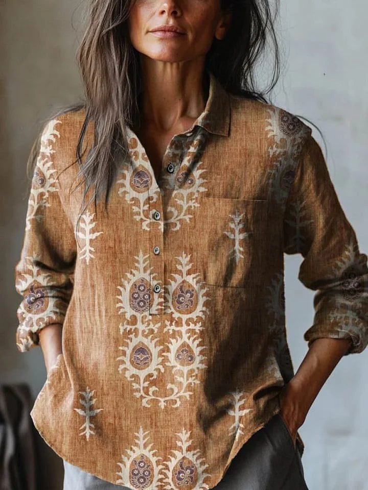 Etnisk Blomstret Skjorte i Linned