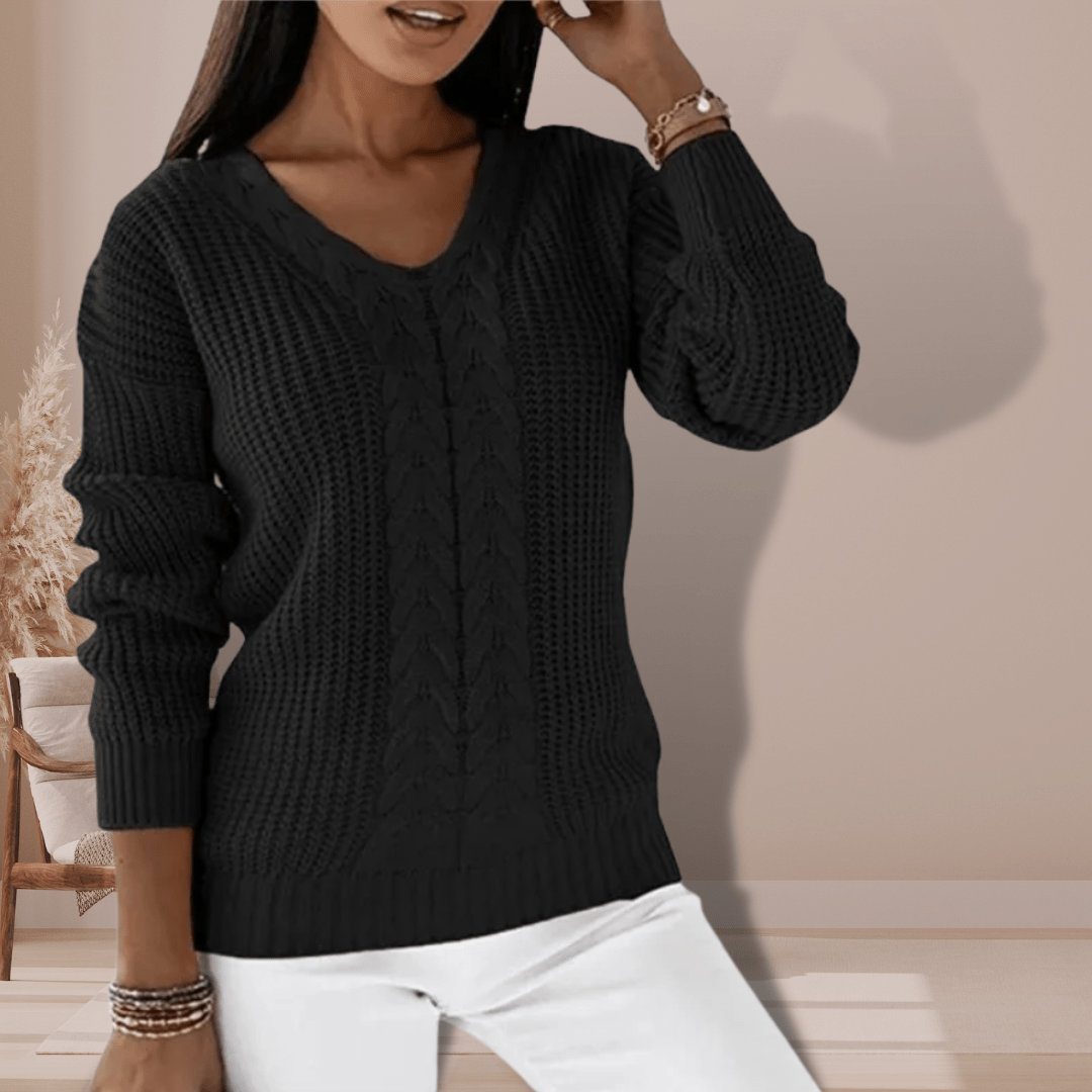 Louise | Vinterklar V-Hals Kabelstrik Sweater