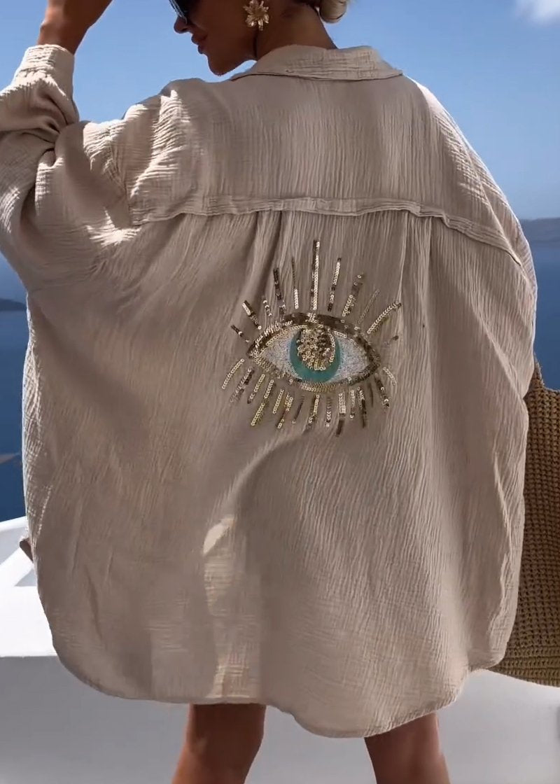 Sofie | Dame Oversize Skjorte med Broderet Rygdetalje