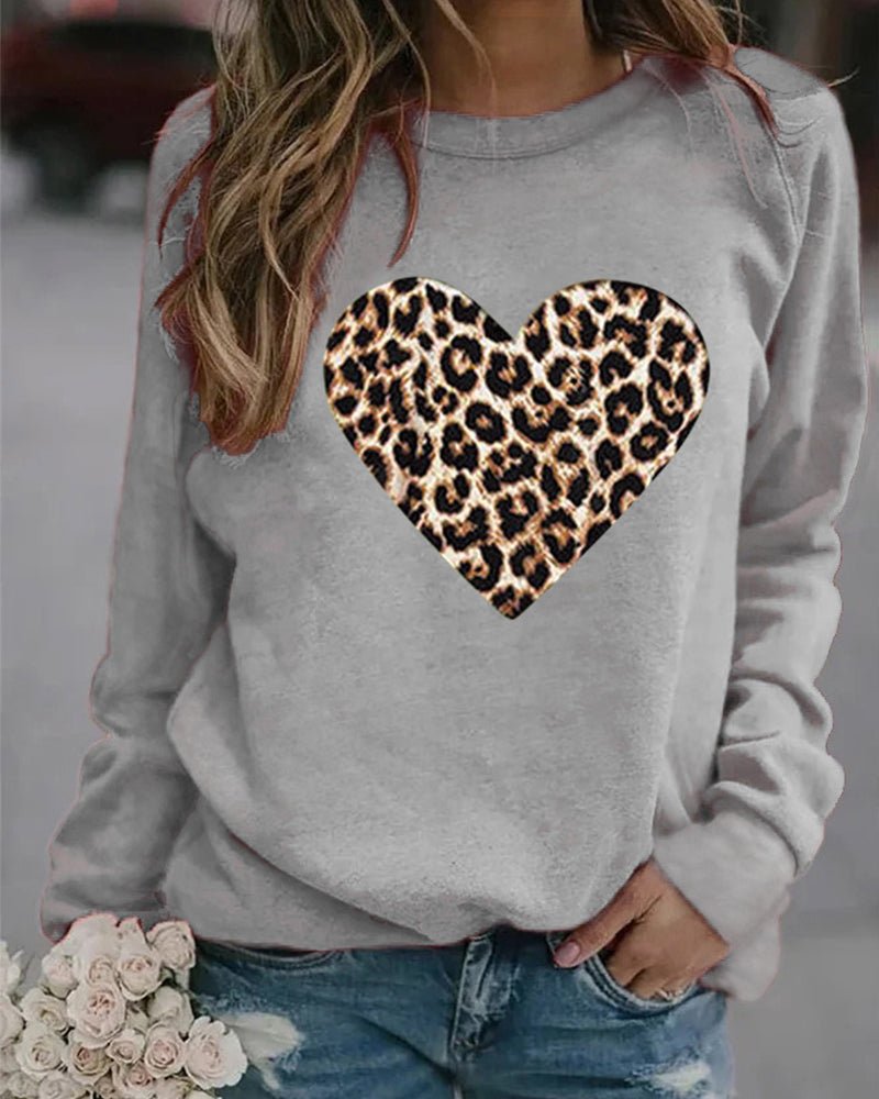 Helle | Vinter Leopard Hjerteprint Dame Sweatshirt
