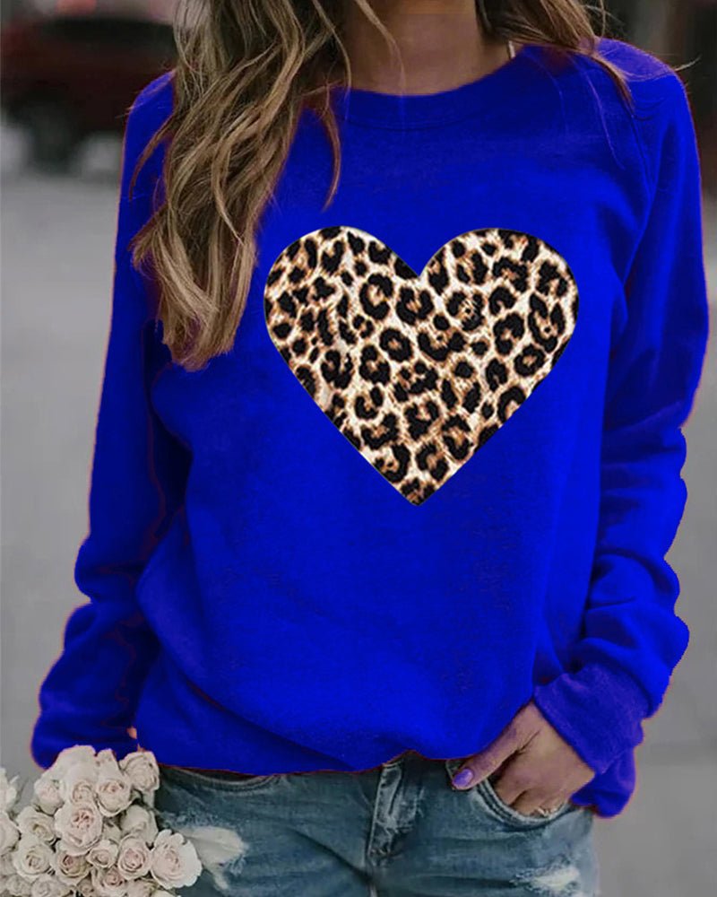Helle | Vinter Leopard Hjerteprint Dame Sweatshirt