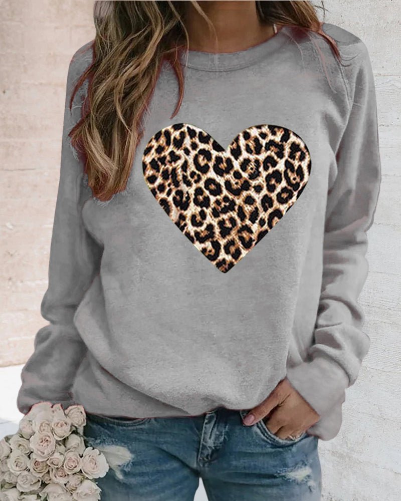 Helle | Vinter Leopard Hjerteprint Dame Sweatshirt