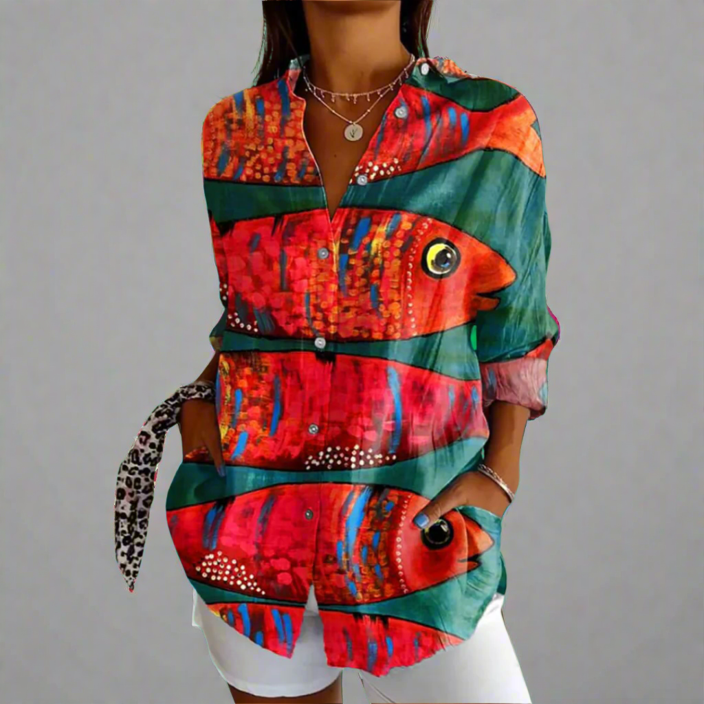 Delia | Klassisk Bluse i Kvalitetsstof med Håndlavede Detaljer