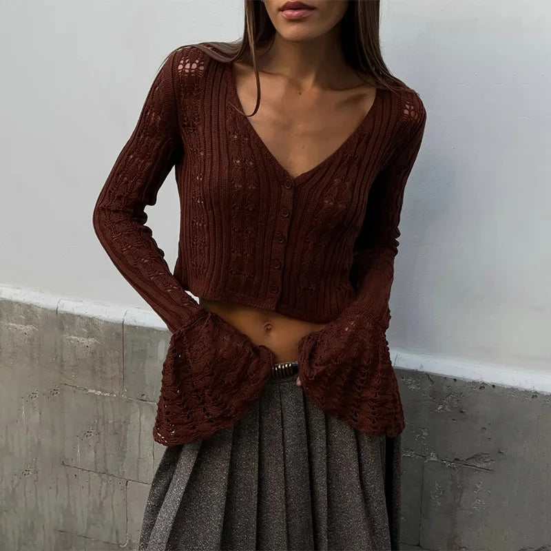 Liva | Dame Hæklet Strikcardigan med Knapper