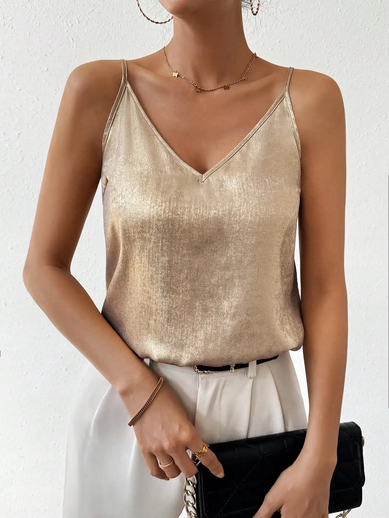 Ida | Kvindernes Metallic V-hals Cami Top