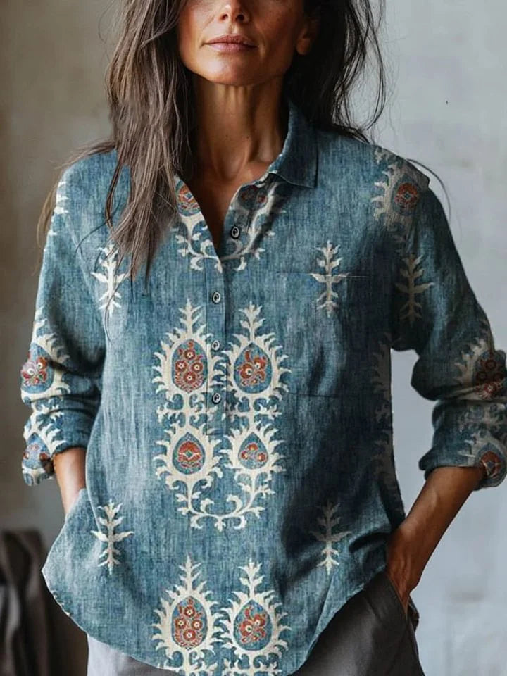 Etnisk Blomstret Skjorte i Linned