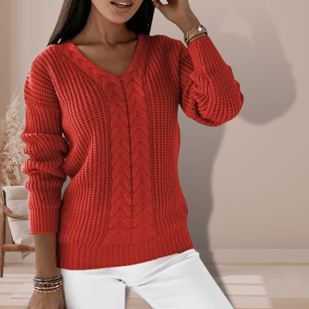 Louise | Vinterklar V-Hals Kabelstrik Sweater
