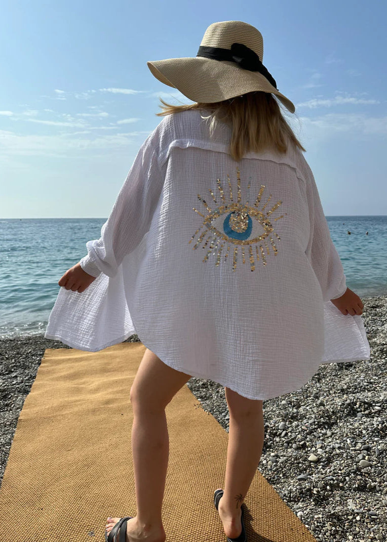 Sofie | Dame Oversize Skjorte med Broderet Rygdetalje