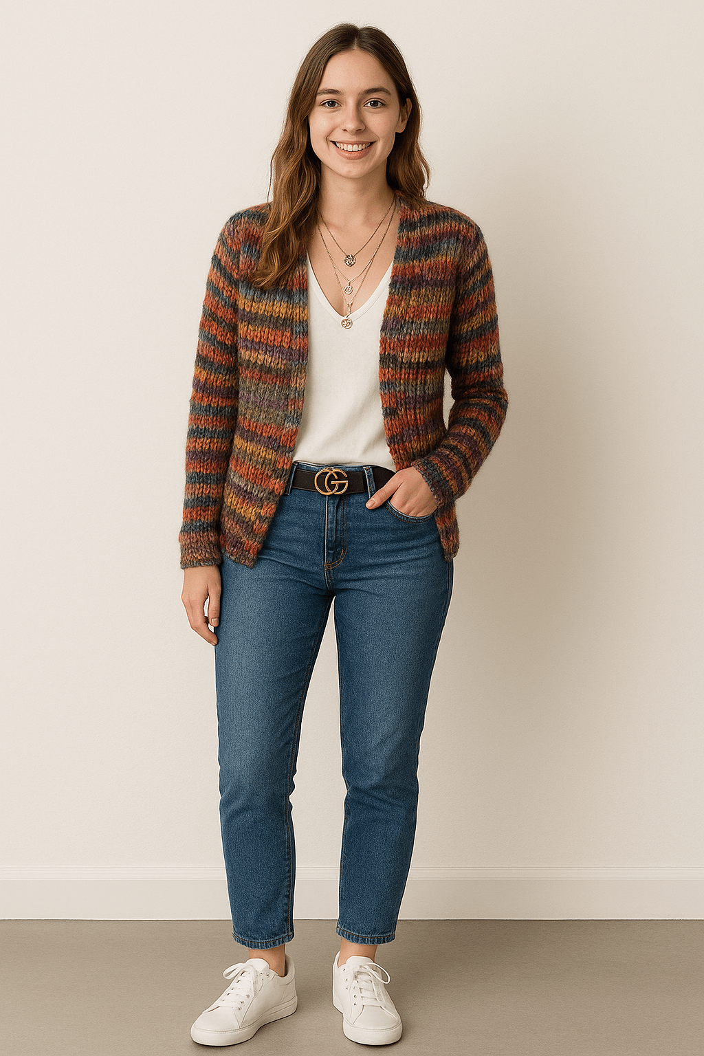 Frida | Stilfuld Kvinders Multifarvet Strikket Cardigan