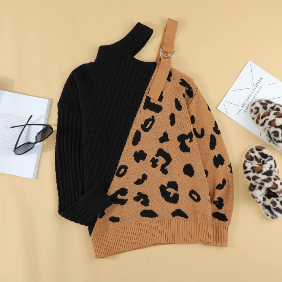 Mette | Vinter Chic Leopard Sweater med Én Skulder